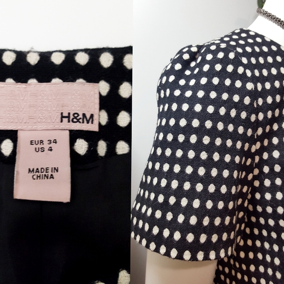 🔖H&M 90's-Y2K🌺BW Wool Polka-dots  Couture Bolero Cropped Jacket - Picture 5 of 10